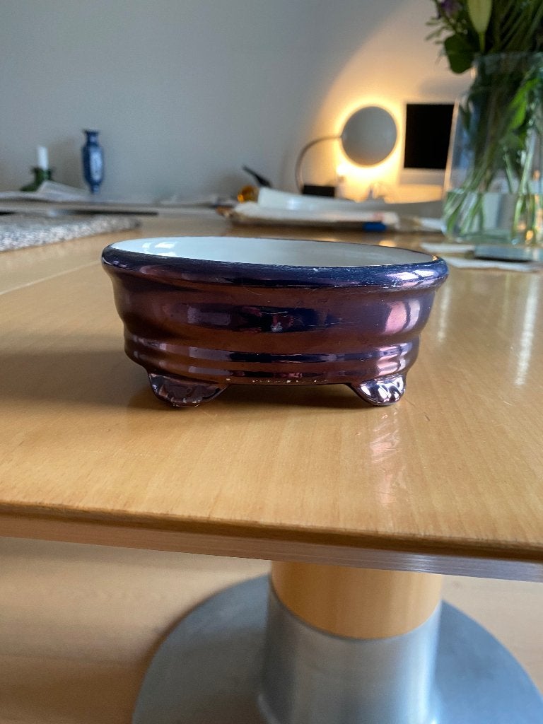 ovalen bloempotje, parelmoer glans diep blauw/paars, Rond, Ophalen of Verzenden, Aardewerk, Minder dan 40 cm