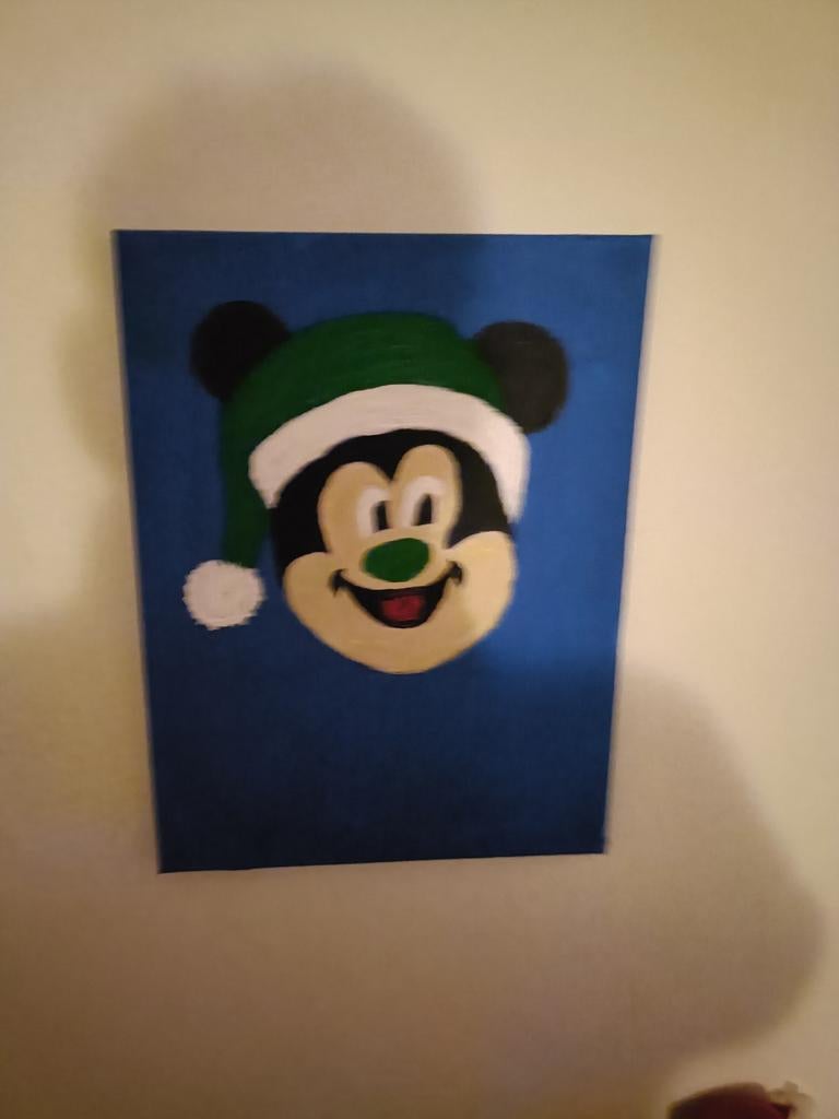 Handgeschilderd Mickey Mouse Kerst Canvas, Ophalen of Verzenden