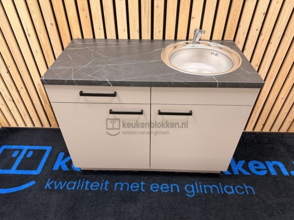 Compacte Keukenblok met Spoelbak en Lades, Huis en Inrichting, Ophalen, 100 tot 150 cm, Beige, Zo goed als nieuw