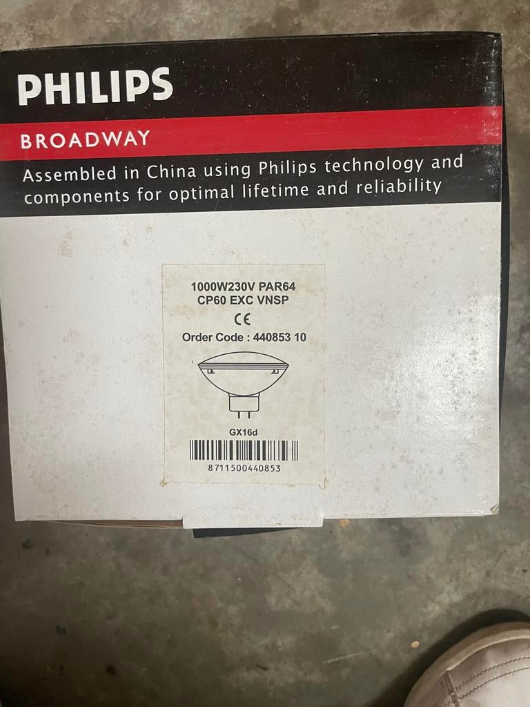 Philips Broadway 1000W PAR64 CP60 EXCNSP GX16d Lamp, 60 watt of meer, Halogeen (gloei)lamp, Nieuw, Bipin of Steekvoet