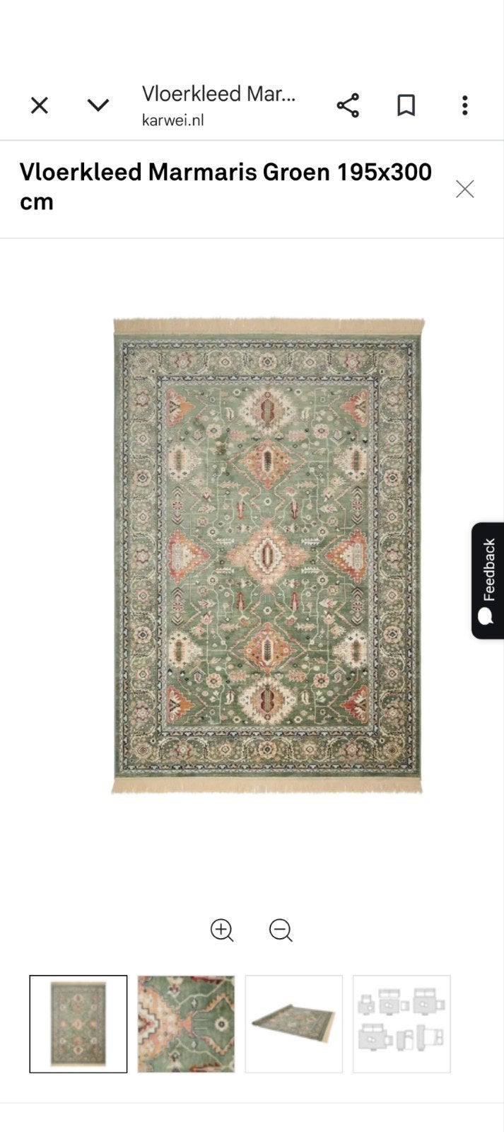 Vloerkleed Marmaris Groen 195x300 cm, Huis en Inrichting, Stoffering | Tapijten en Kleden, Ophalen, Klassiek, Oosters, 150 tot 200 cm