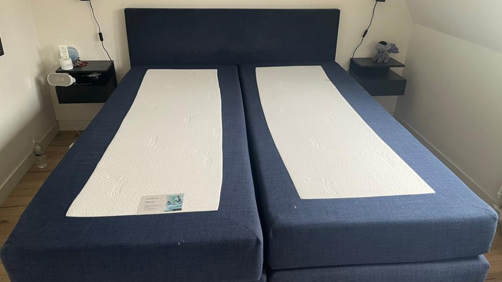 Boxspring 160x200,, Ophalen, Blauw, Tweepersoons, Zo goed als nieuw
