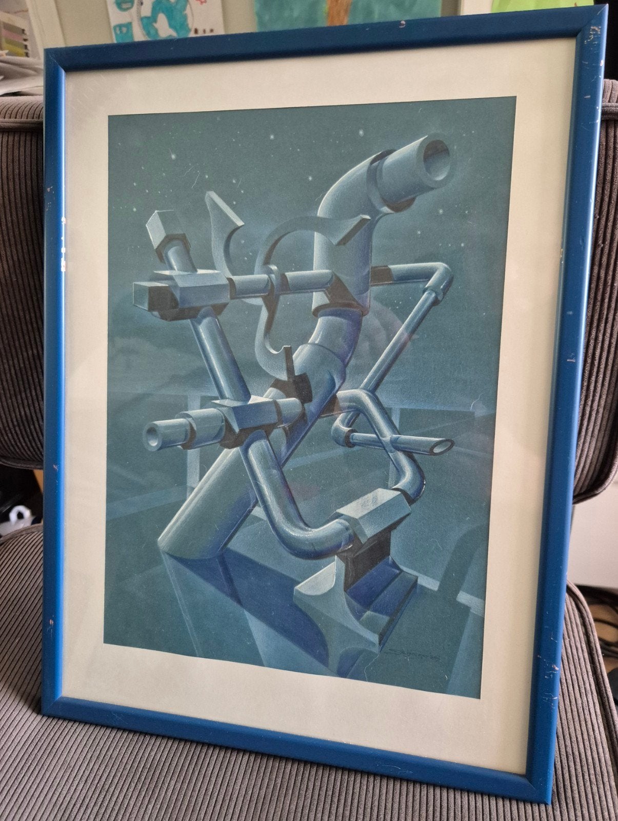 Zelfgemaakte, abstracte potloodtekening van buizenstelsel, Ophalen of Verzenden
