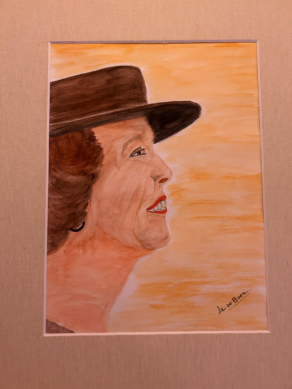 Schilderij Koningin Beatrix met hoed, Antiek en Kunst, Ophalen of Verzenden