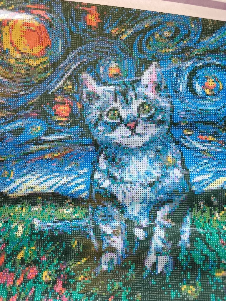 Grey tabby kitten night diamond painting, Ophalen of Verzenden, Nieuw, Knutselwerk, Overige merken