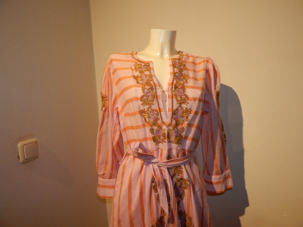 Antik Batik prachtige maxi dress bloemen stiksel Ibiza 38, Maat 38/40 (M), Ophalen of Verzenden, Roze, Gedragen