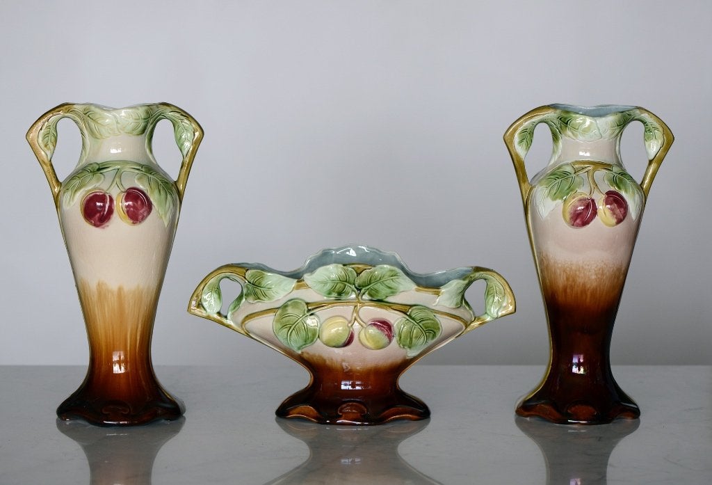 ✅ Antiek Jugendstil KASTSTEL 3-delig majolica ca. 1915, Ophalen of Verzenden