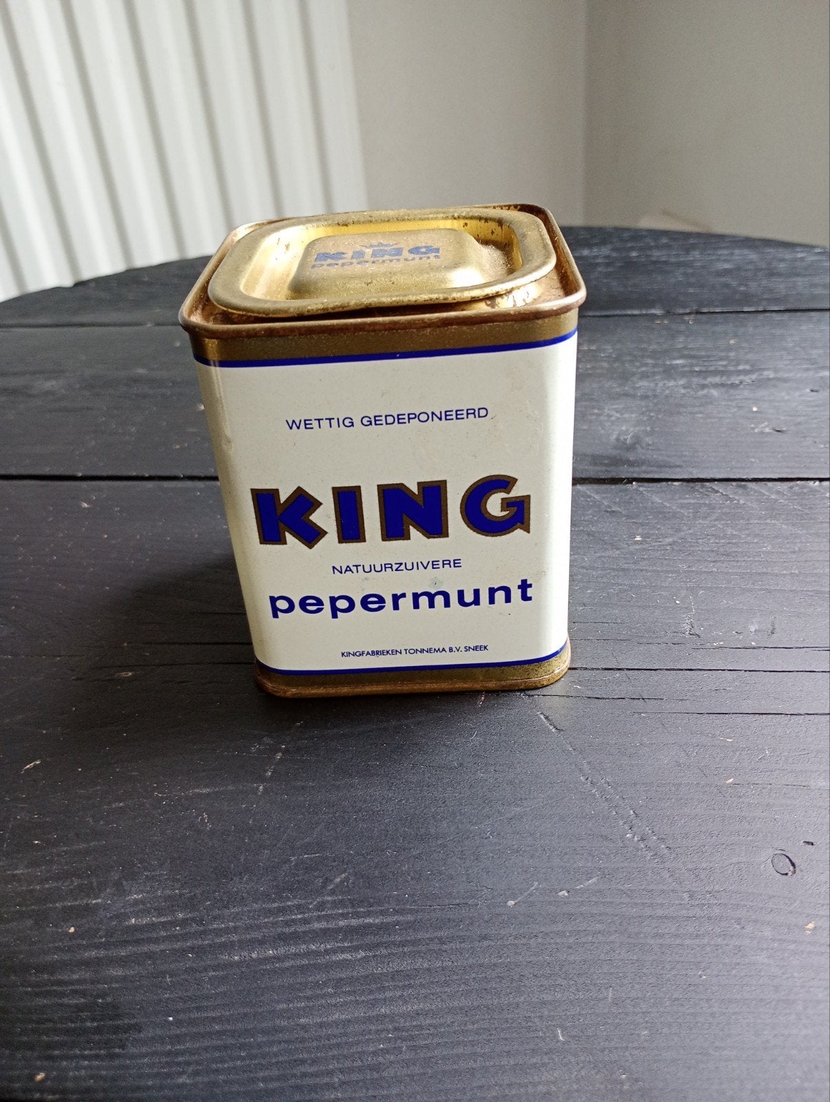 Vintage King Pepermunt blik en decoratief blik, Verzamelen, Ophalen of Verzenden, Gebruikt, Overige, Overige merken