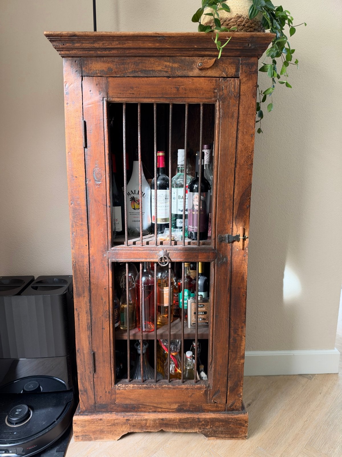 VIntage houten drankenkast met tralies - Uniek meubelstuk, Ophalen, Gebruikt, 100 tot 150 cm, 100 tot 150 cm