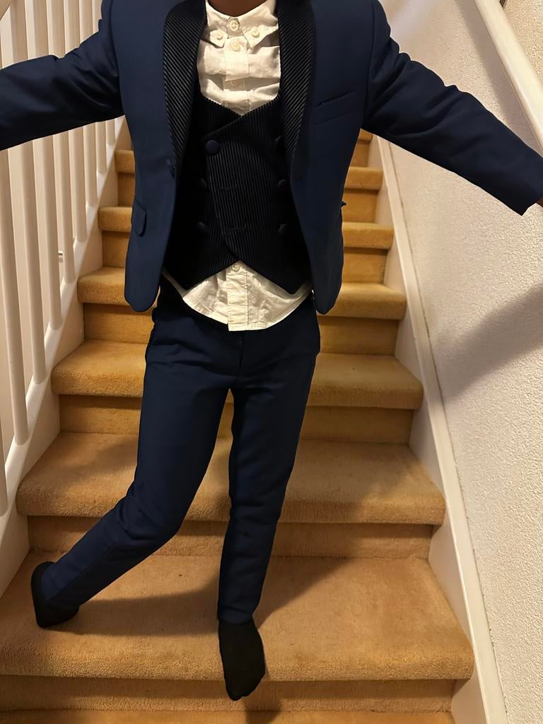 Elegant Kinderkostuum - Blauw Pak met Gilet, Kinderen en Baby's, Kinderkleding | Overige, Ophalen of Verzenden, Zo goed als nieuw