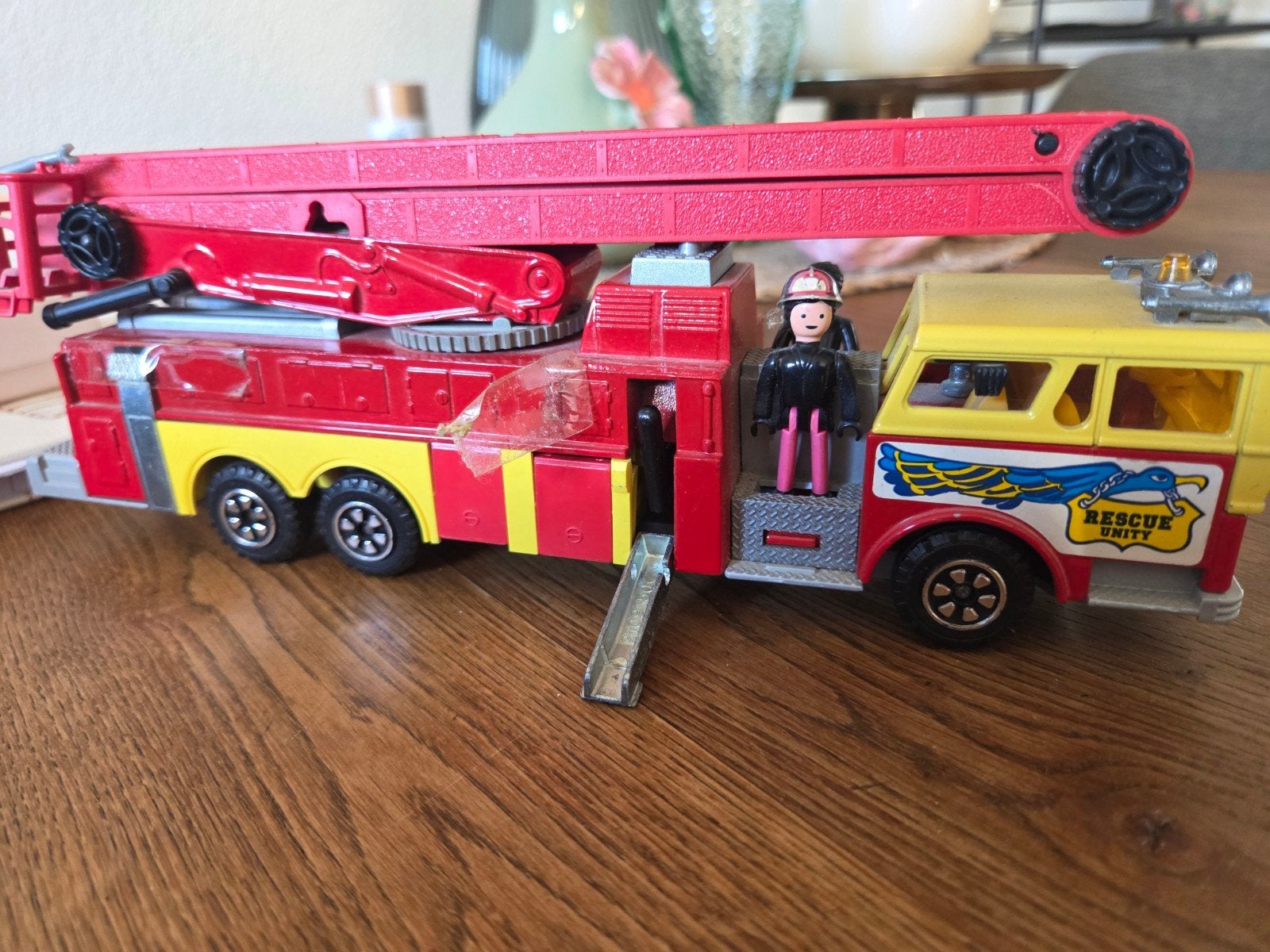 Vintage MOC-ORETTE Brandweerwagen met Playmobil figuur, Ophalen of Verzenden, Gebruikt