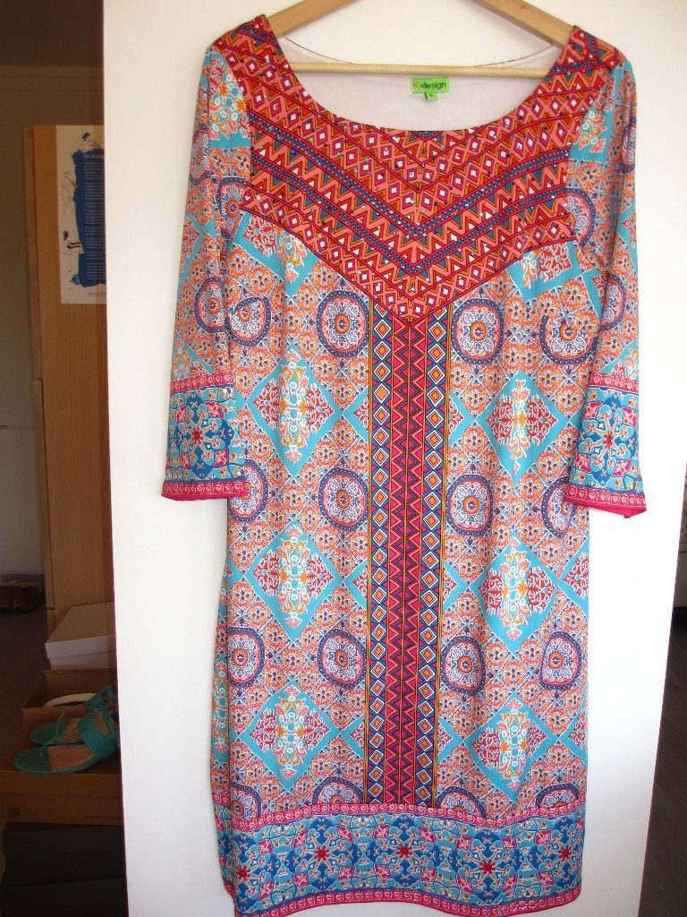 K-Design jurk XL blauw/roze/oranje/wit, K-design, Blauw, Maat 42/44 (L), Ophalen of Verzenden