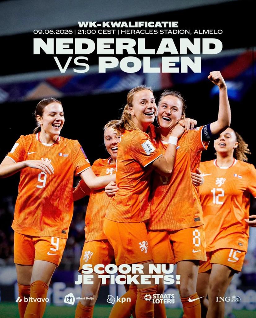 4 Tickets OranjeLeeuwinnen Nederland - Polen WK-Kwalificatie, Losse kaart, Drie personen of meer, Juni, Nederlands elftal