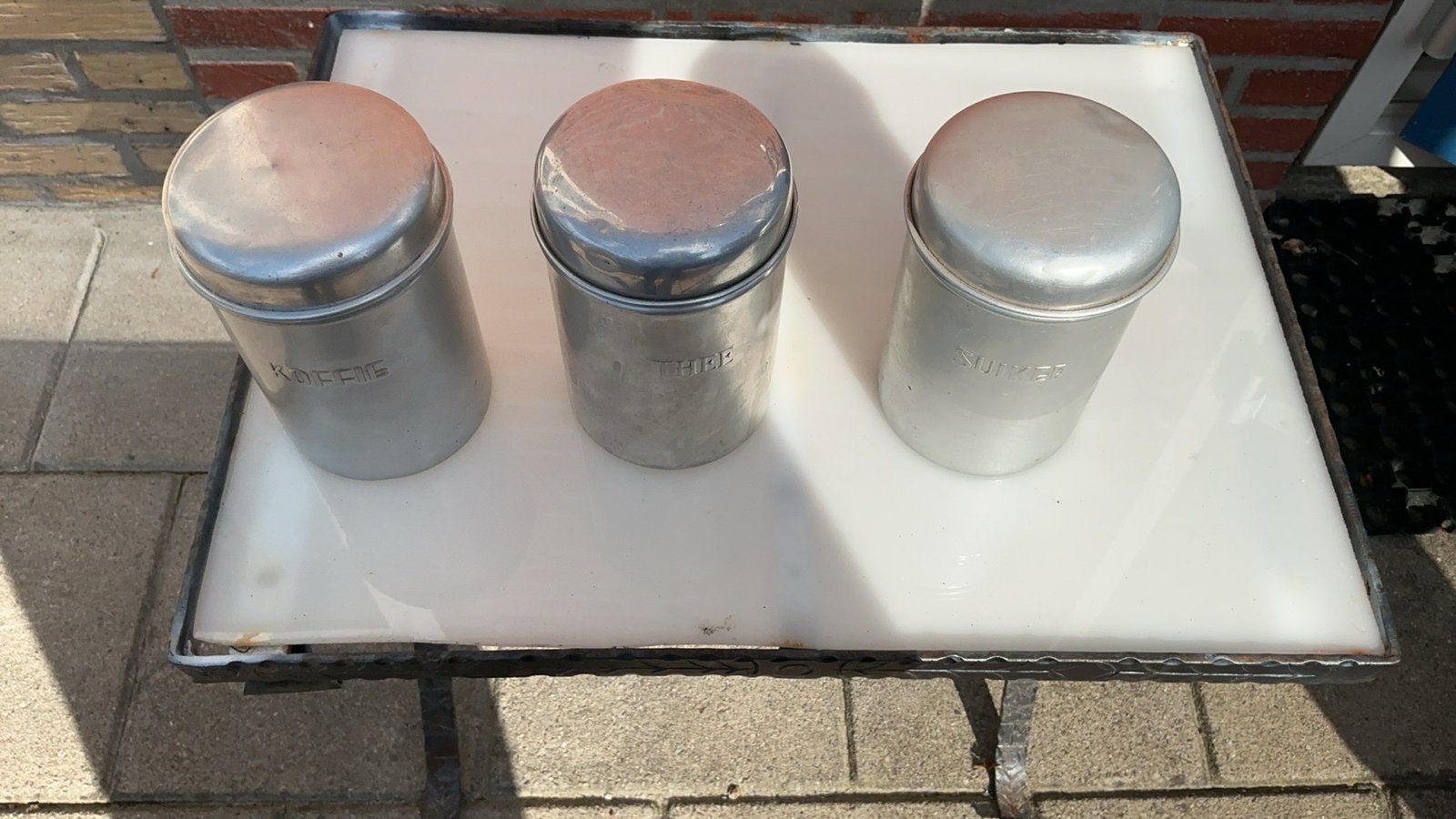 Vintage aluminium voorraadpotten: Koffie, Thee, Suiker, Antiek en Kunst, Ophalen of Verzenden