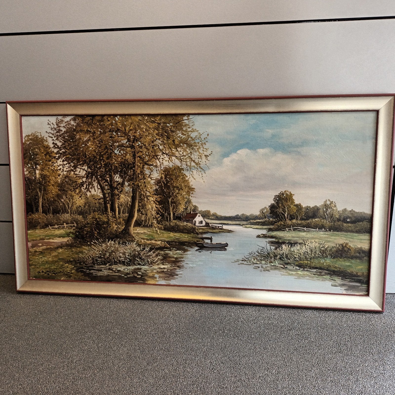 Hollands landschap, olieverf op doek, gesigneerd, Ophalen of Verzenden