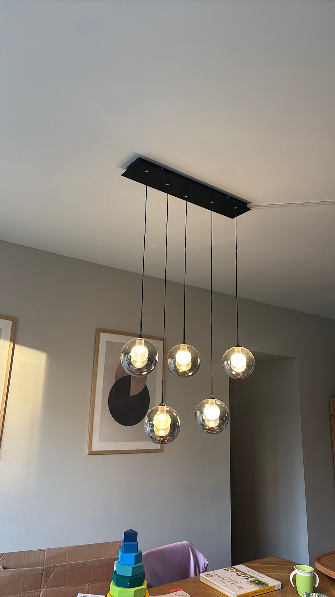 MADE Glazen hanglamp zwart bollen, Huis en Inrichting, Lampen | Hanglampen, Ophalen of Verzenden, Zo goed als nieuw