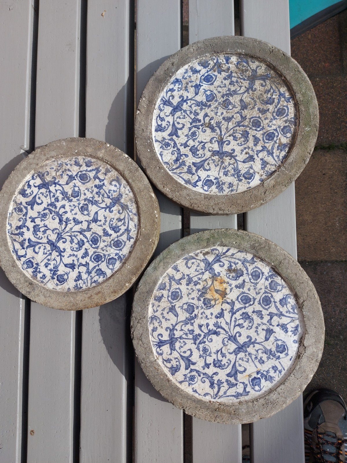 Authentieke bloempot onderzetters - 25 cm, Vintage, Gebruikt, Blauw, Ophalen of Verzenden