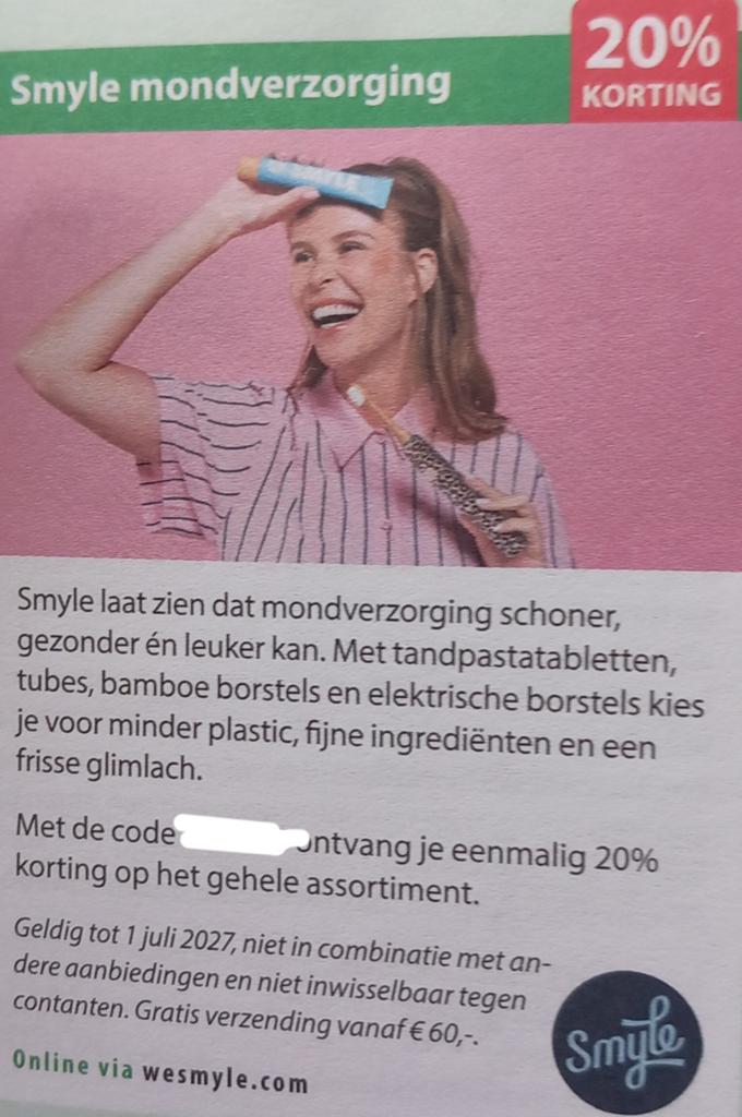Smyle mondverzorging 20% korting op gehele assortiment, Ophalen of Verzenden, Nieuw, Overige typen