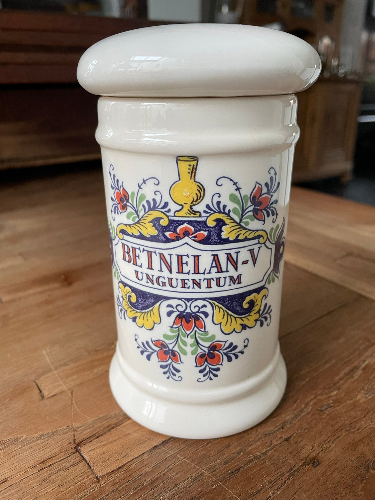 Vintage Apothekerspot Betnelan-V Unguentum met deksel, Antiek en Kunst, Ophalen of Verzenden