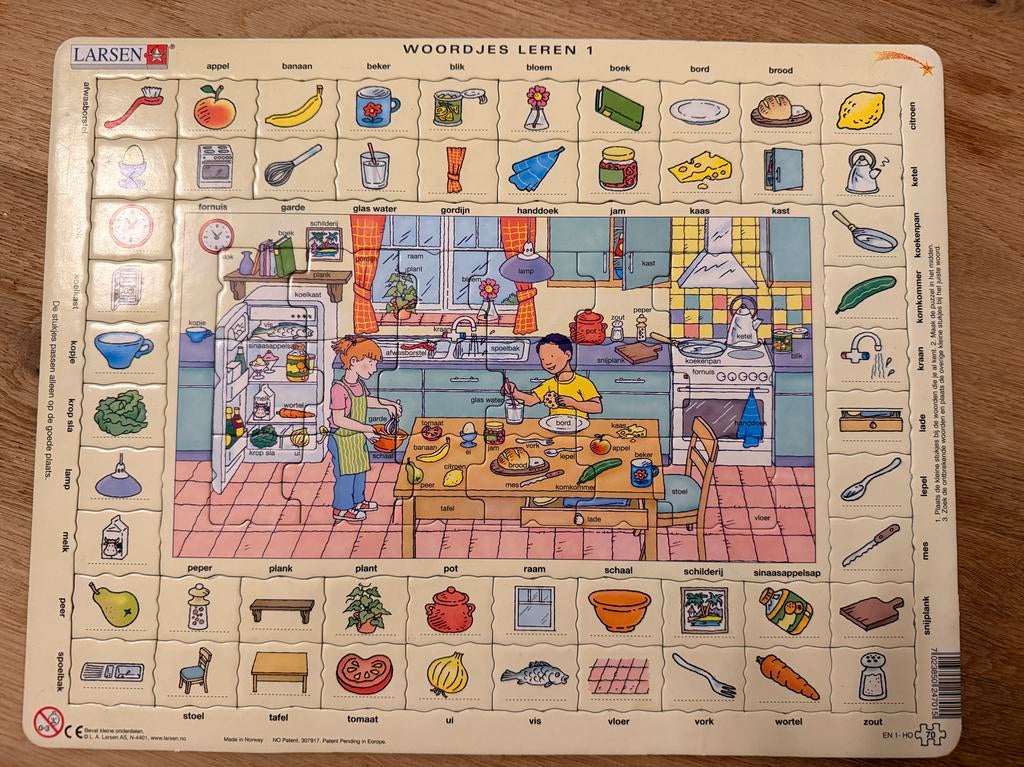 Larsen Woord- en Wereldpuzzel - samen 4,00, Ophalen of Verzenden, Zo goed als nieuw, 4 tot 6 jaar, Van hout