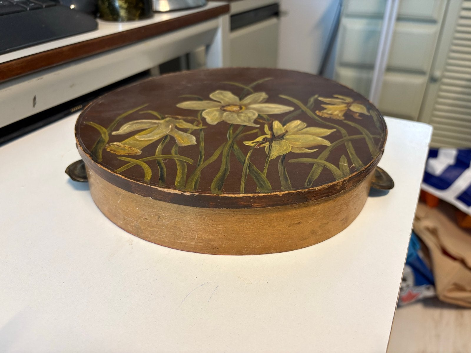 Vintage Tamboerijn met Handgeschilderde Bloemen, Ophalen of Verzenden, Gebruikt, Overige soorten