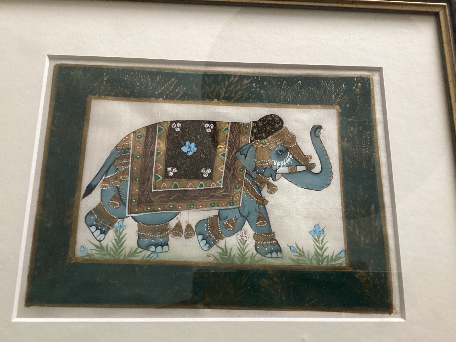 Ingelijste Indiase olifant schildering, S.M. Yunus, Schilderij, India, Ophalen of Verzenden, Papier/karton