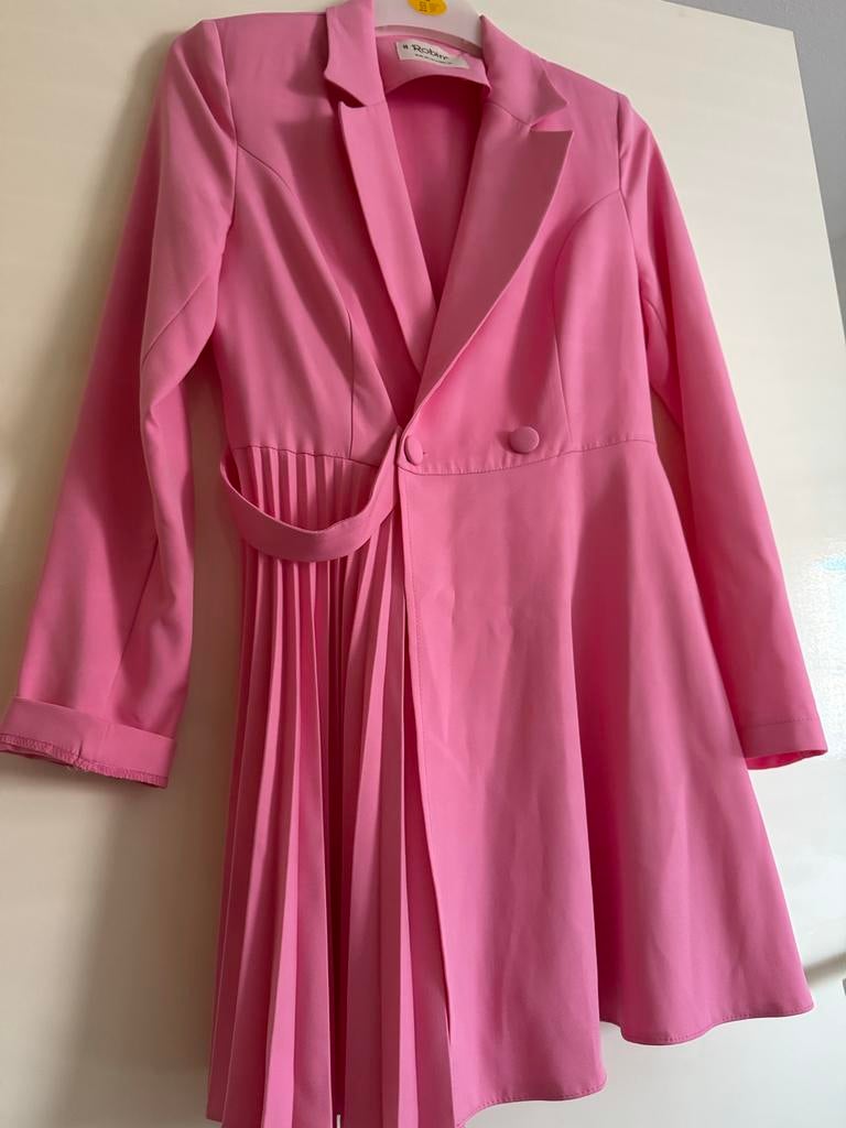 Roze blazer jurk met plooien, Kleding | Dames, Ophalen of Verzenden, Zo goed als nieuw, Roze, Maat 36 (S)