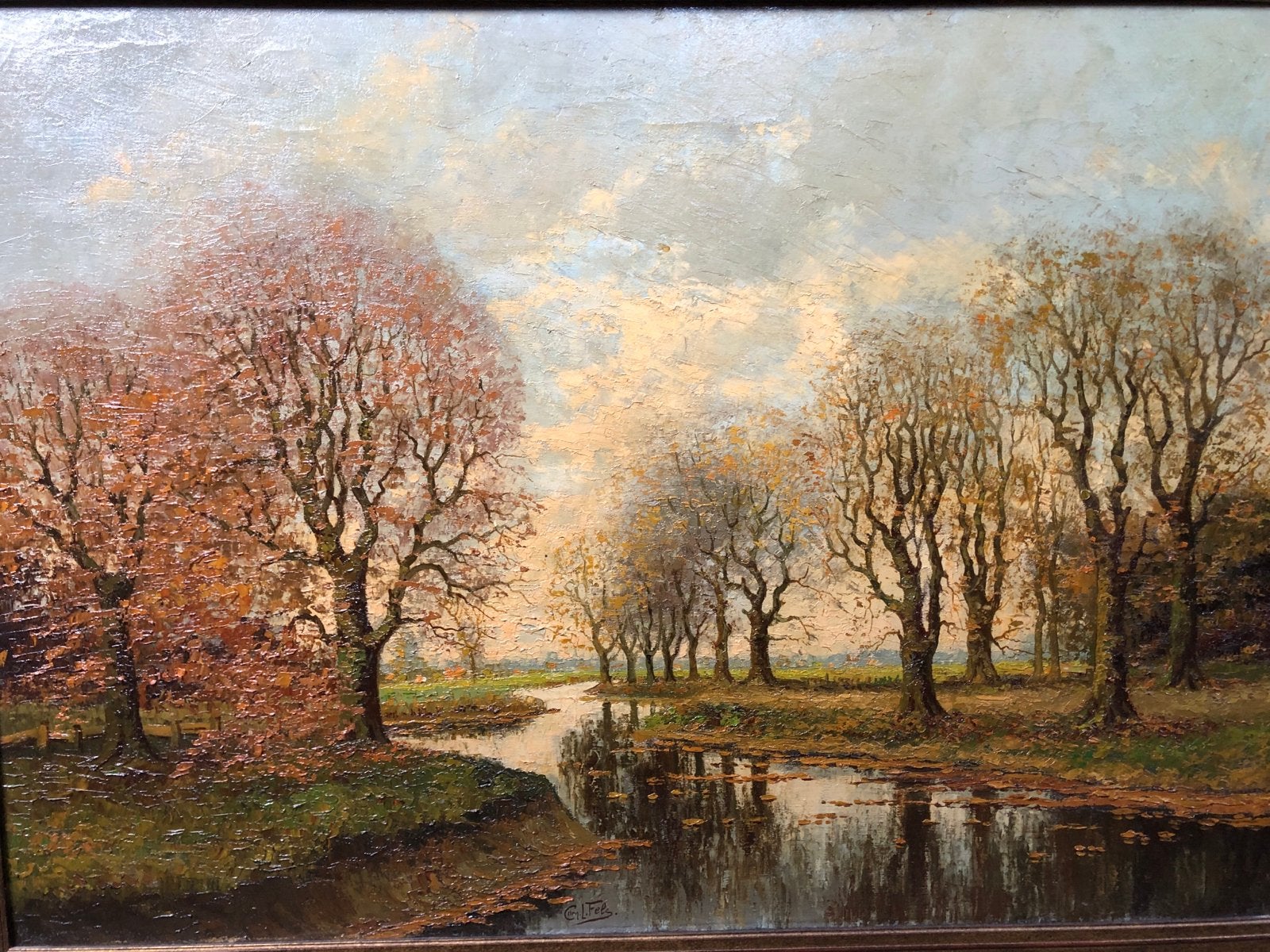 C.L.Fels (1980-1943) Olieverf op doek Herfstlandschap, Doek, Realistisch, Ophalen of Verzenden, Gesigneerd