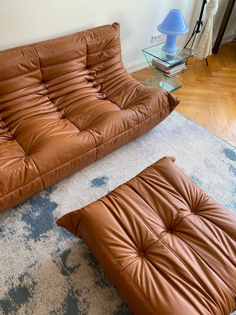 Ligne Roset - Togo - Bank Set - Bruin Leer - Gratis levering, 150 tot 200 cm, Leer, Zo goed als nieuw, Rechte bank