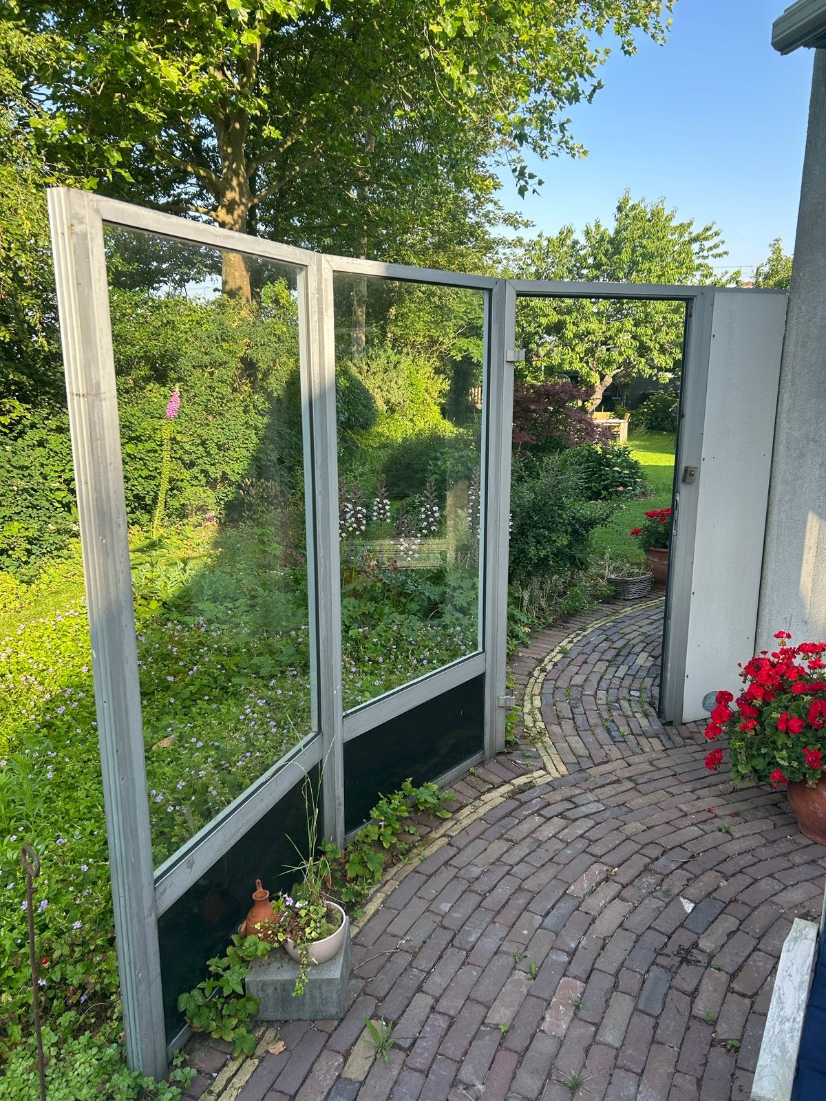 Aluminium pui met glas - 3 delen, 2m hoog, Ophalen, Gebruikt, Overige typen, 160 cm of meer