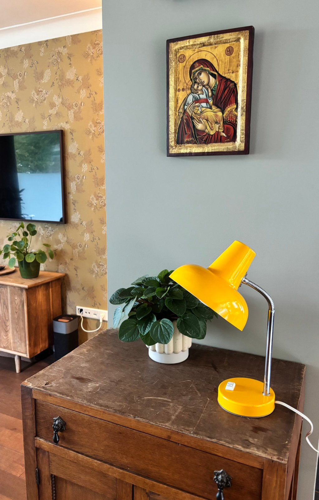 Vintage (oker) gele tafel lamp, Bureaulamp, Vintage, Zo goed als nieuw, Geel
