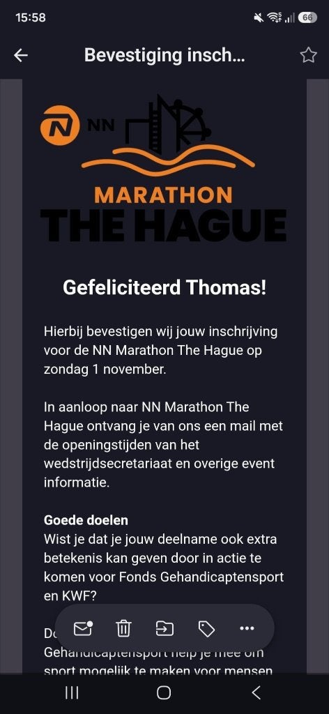 Startbewijs marathon Den Haag 1 november, Eén persoon