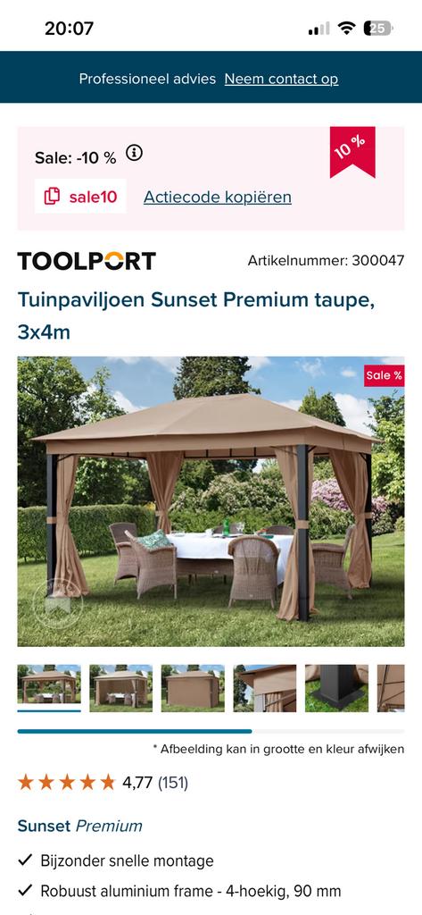 Partytent/tuinpalvioen 3x4, Tuin en Terras, Ophalen, Minder dan 4 meter, Zo goed als nieuw, Paviljoen