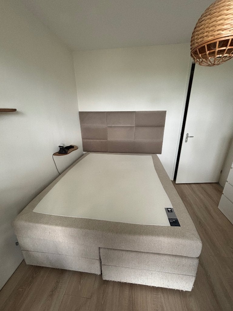 Boxspring met opbergruimte, Ophalen, Gebruikt, Beige, Tweepersoons