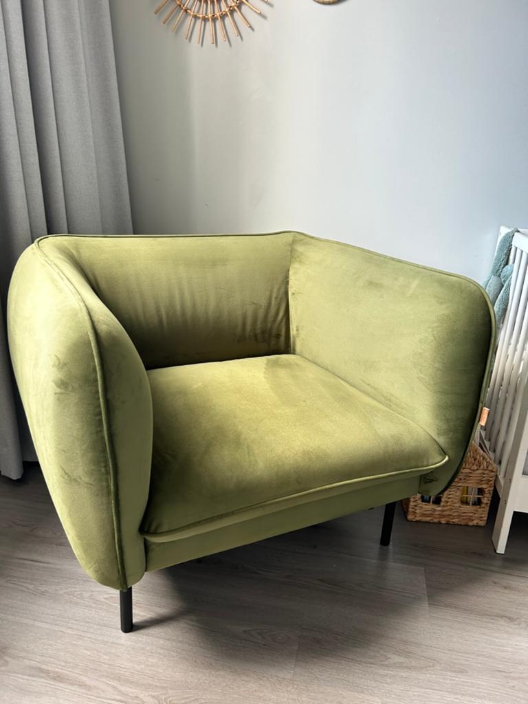 Groene fauteuil Karwei, Ophalen, 100 tot 125 cm, Zo goed als nieuw, 100 tot 125 cm