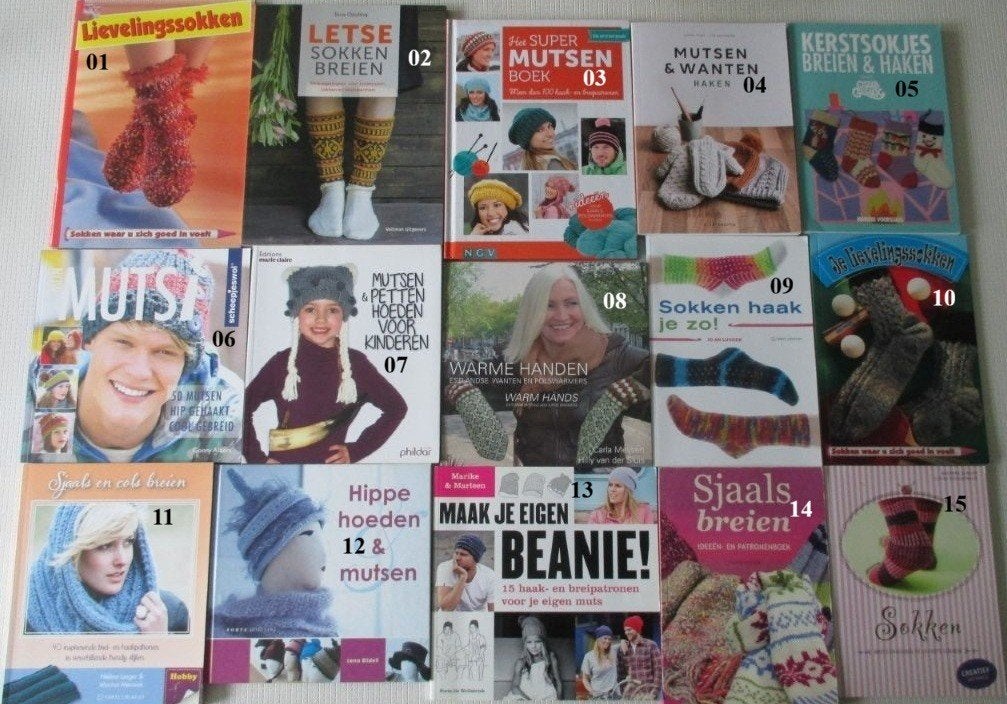 Breiboeken,Breien,Haken,Sokken,Wanten,Mutsen,Sjaals,Beanie, Verzenden, Zo goed als nieuw, Breien of Haken, Patroon of Boek