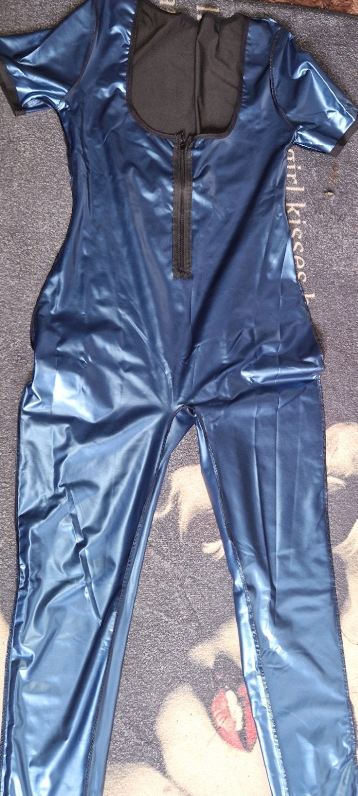 Blauw THERMO Gym SAUNA catsuit/jumpsuit - Maat L/XL, Blauw, Maat 42/44 (L), Ophalen of Verzenden, Fitness of Aerobics