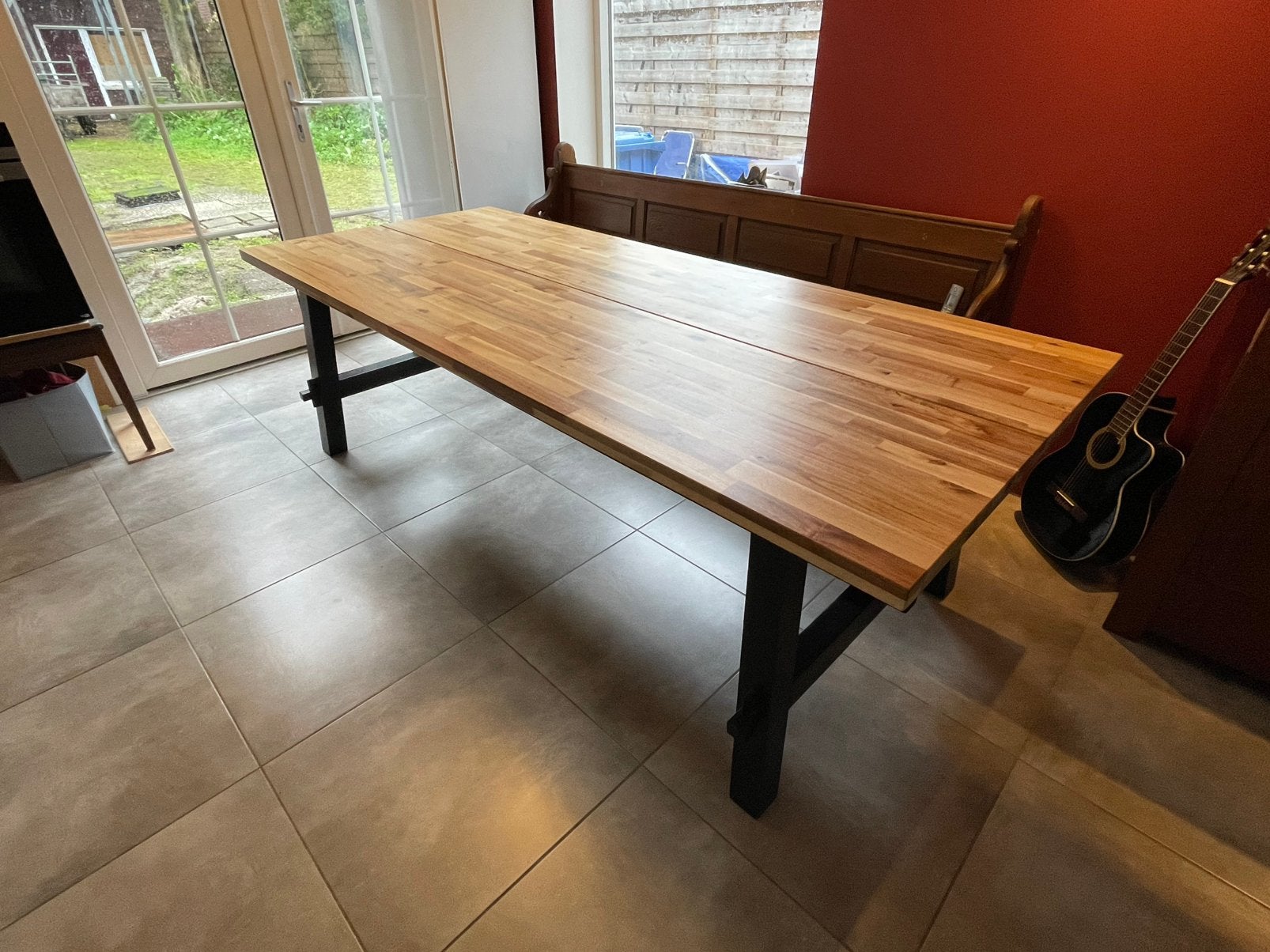 Ikea skogsta eettafel 235 x 100, Gebruikt, 100 tot 150 cm, 200 cm of meer, Ophalen of Verzenden