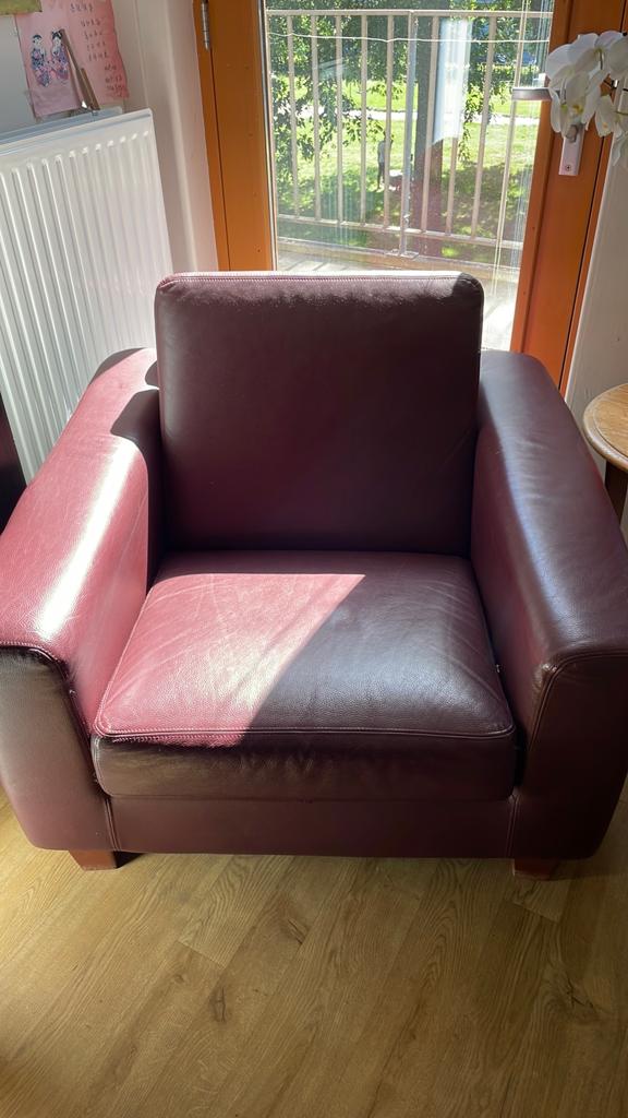 Leren bank, bordeau rood, Ophalen, Zo goed als nieuw, 75 tot 100 cm