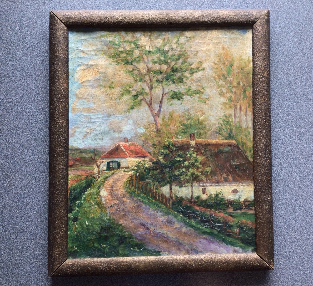 Oud Hollands Landschap Schilderij - Boerderij met Weg, Antiek en Kunst, Ophalen, Doek, Oud hollands, Olieverf
