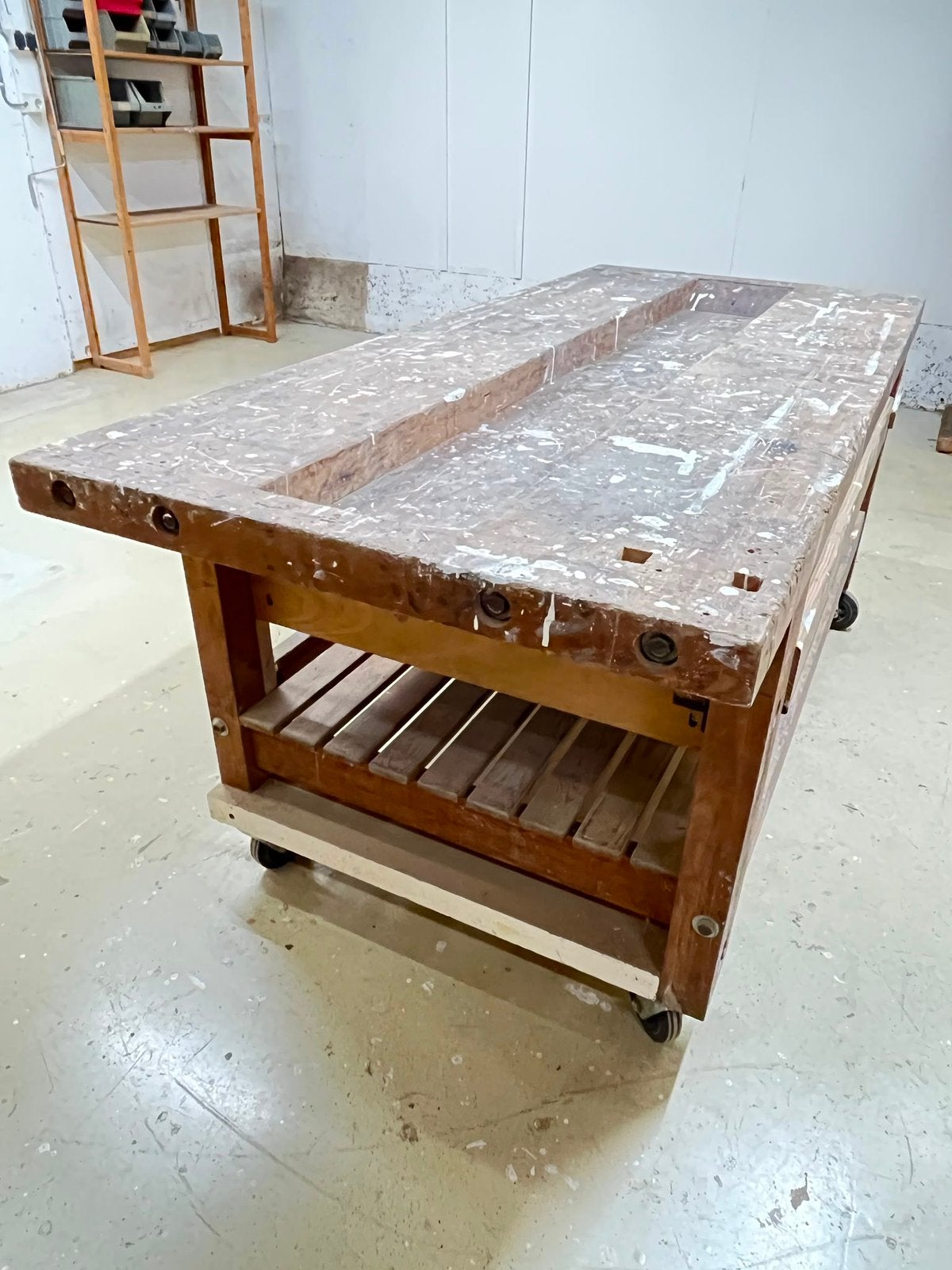 Oude houten werkbank, vintage werkbank, houten werkbank, Ophalen, Gebruikt, 70 tot 120 cm