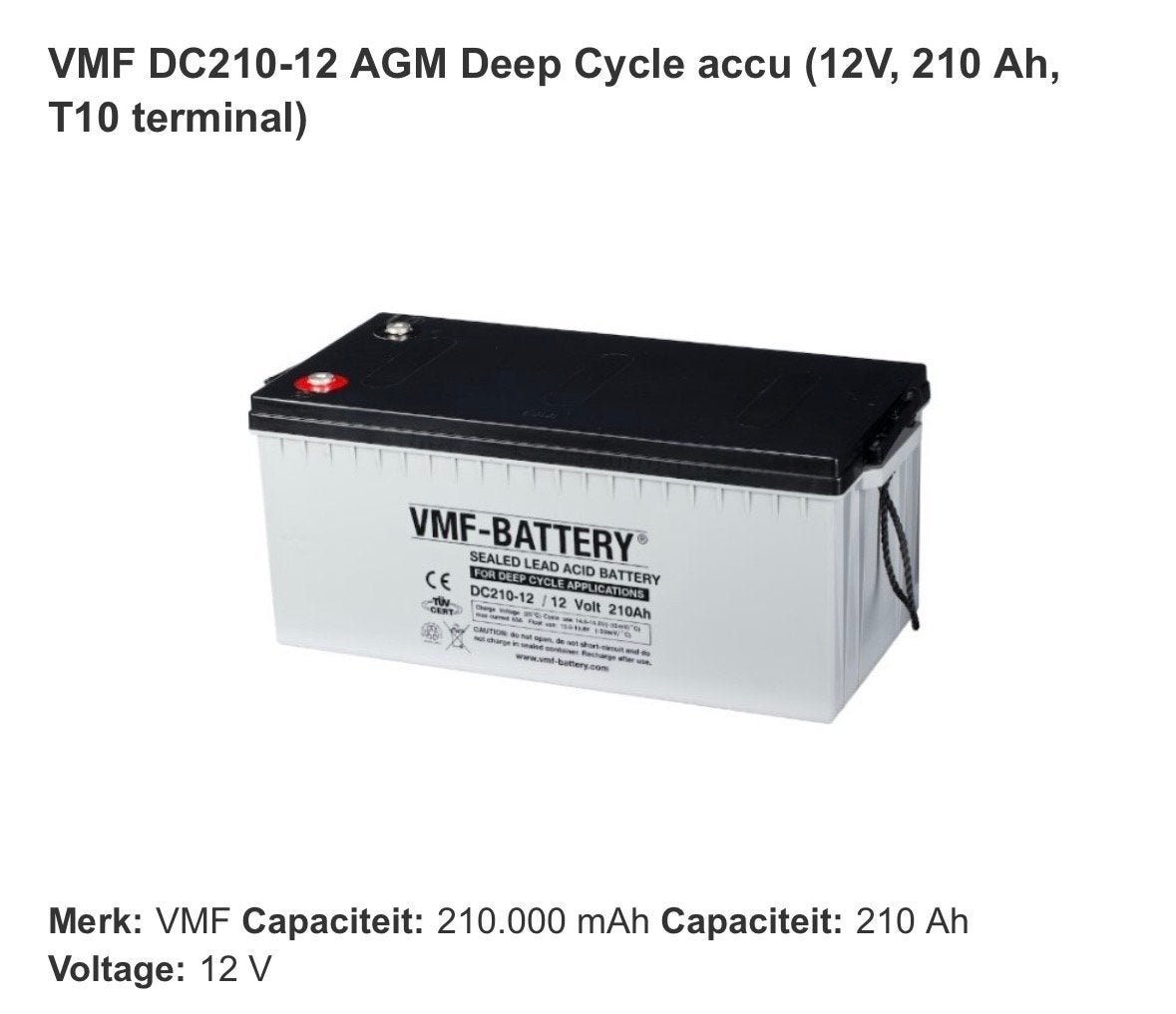 VMF DC210-12 AGM Deep Cycle Accu 12V 210Ah T10, Auto-onderdelen, Ophalen of Verzenden, Nieuw