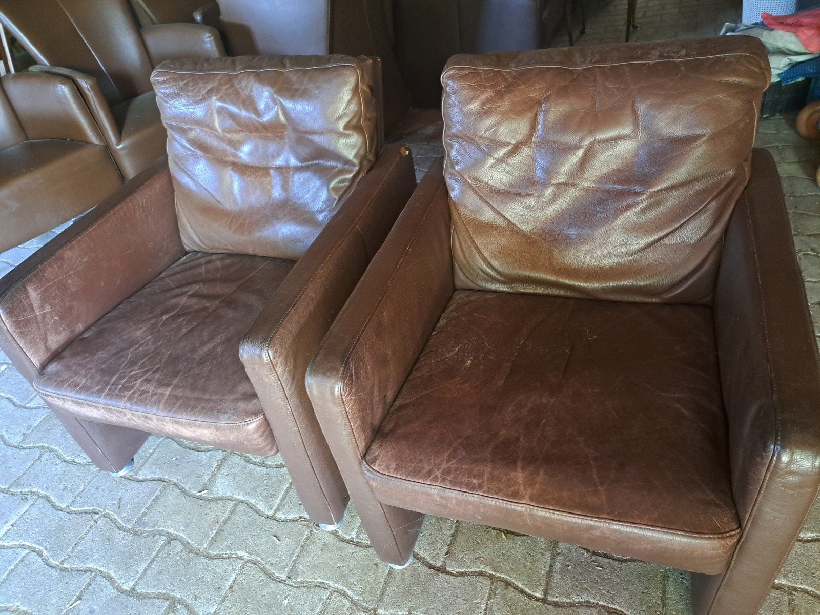 2 Leren fauteuils - Zware kwaliteit leer, Ophalen, Gebruikt, 75 tot 100 cm, Leer