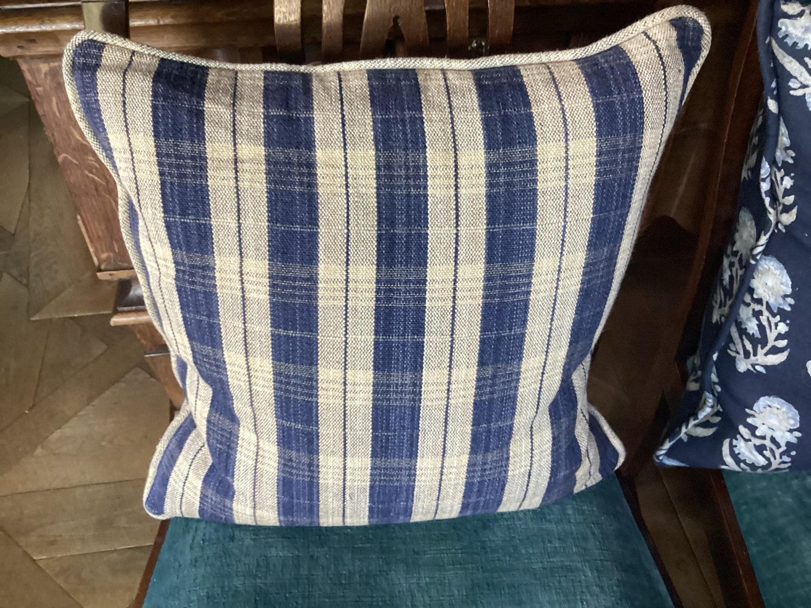 2 nieuwe kussens 45/45 van Ralph lauren stof Wyatt Check, Overige merken, Blauw, Afneembare hoes, Vierkant