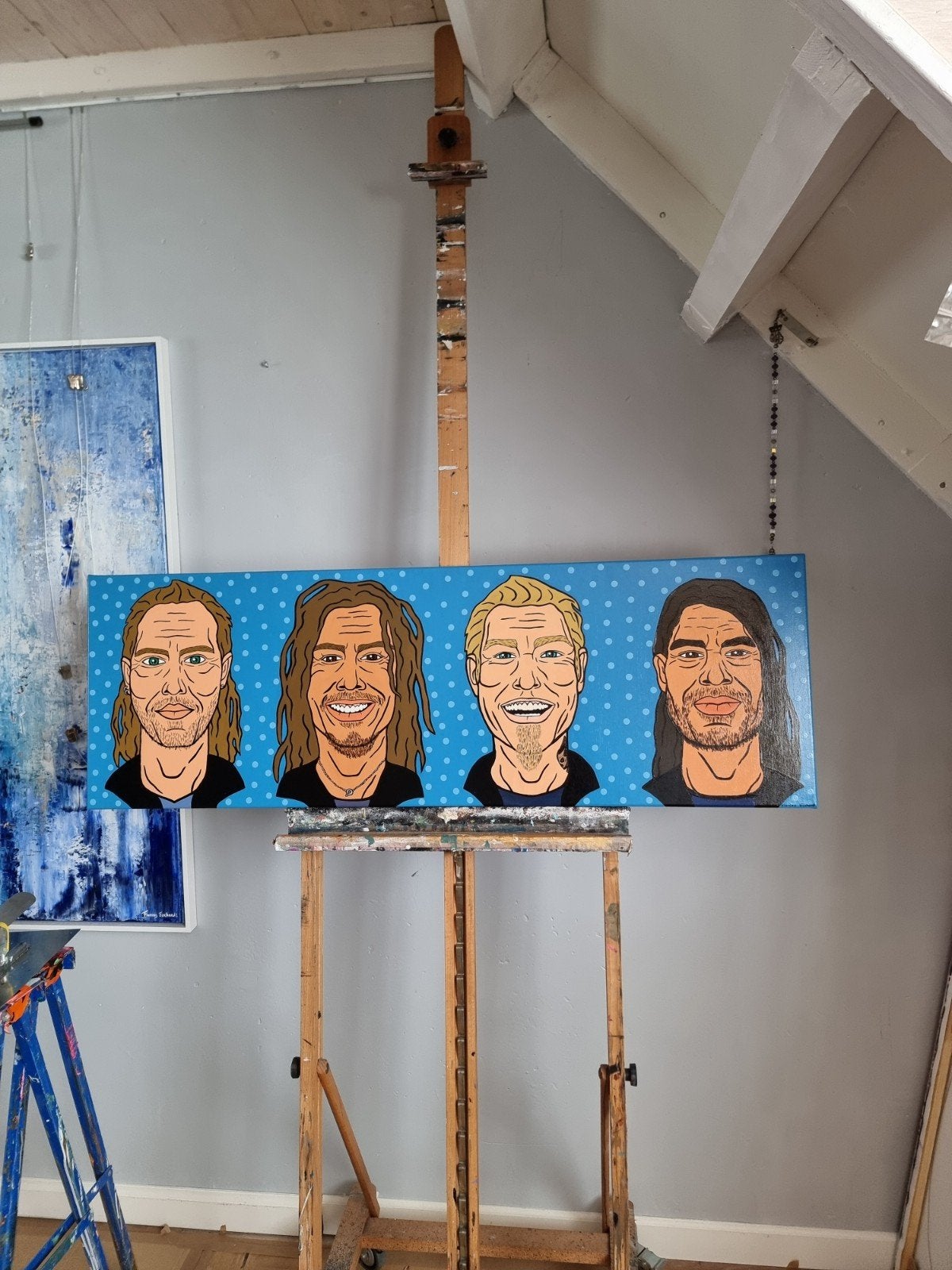 handgeschilderd Metallica pop art schilderij 40x120 cm, Antiek en Kunst, Ophalen, Handgeschilderd, Acrylverf, Film