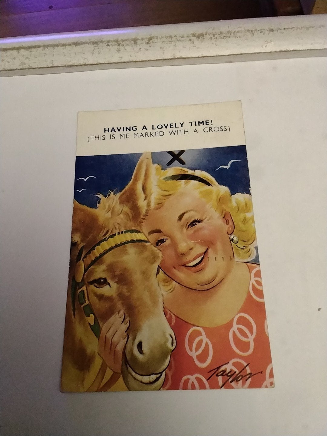 Vintage Ansichtkaart: "Having a Lovely Time!" (1954) Taylor, Ophalen of Verzenden, 1940 tot 1960, Gelopen, Engeland
