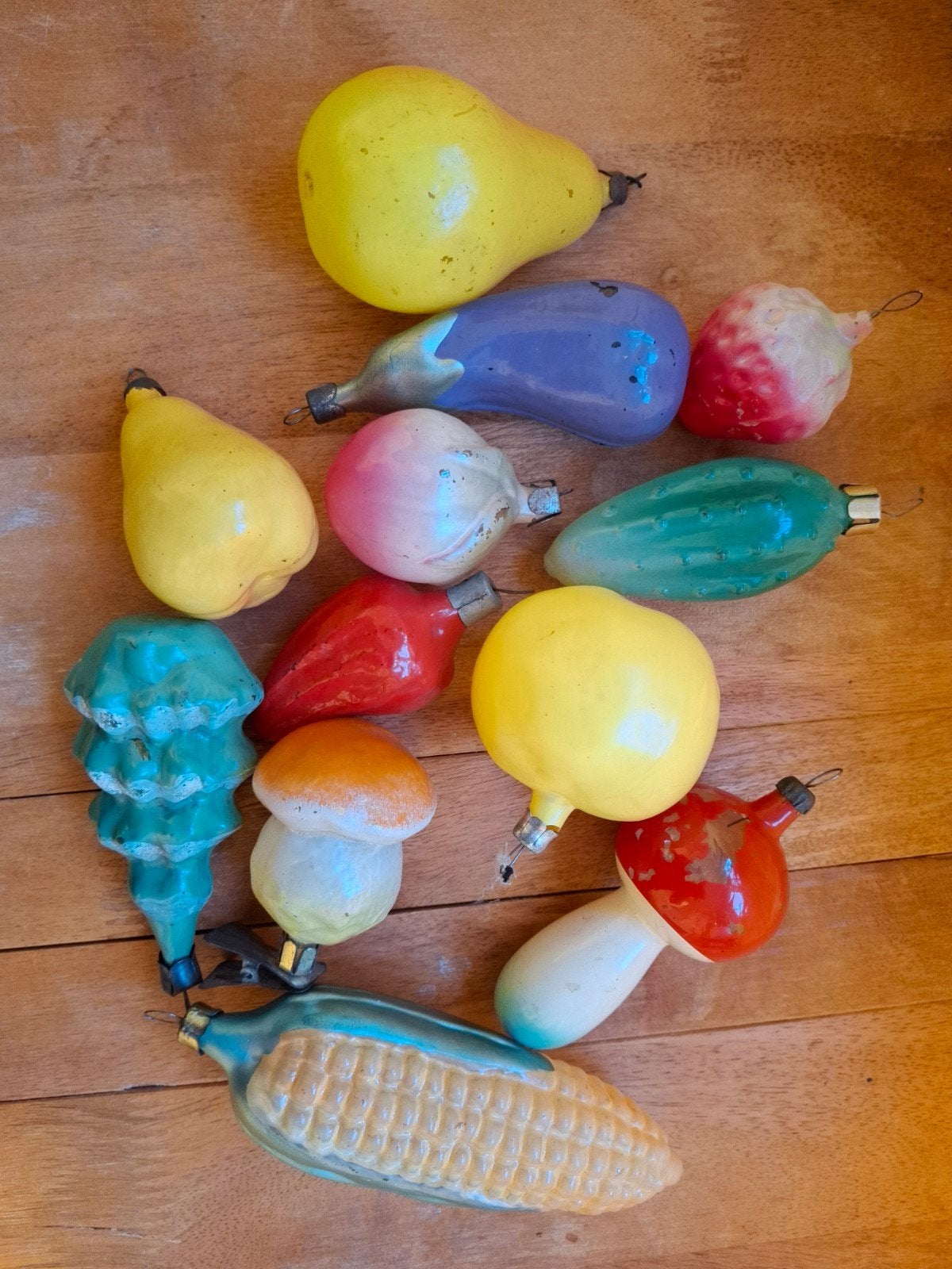 12 oude glazen kerstballen fruit groente paddestoelen, Diversen, Ophalen of Verzenden