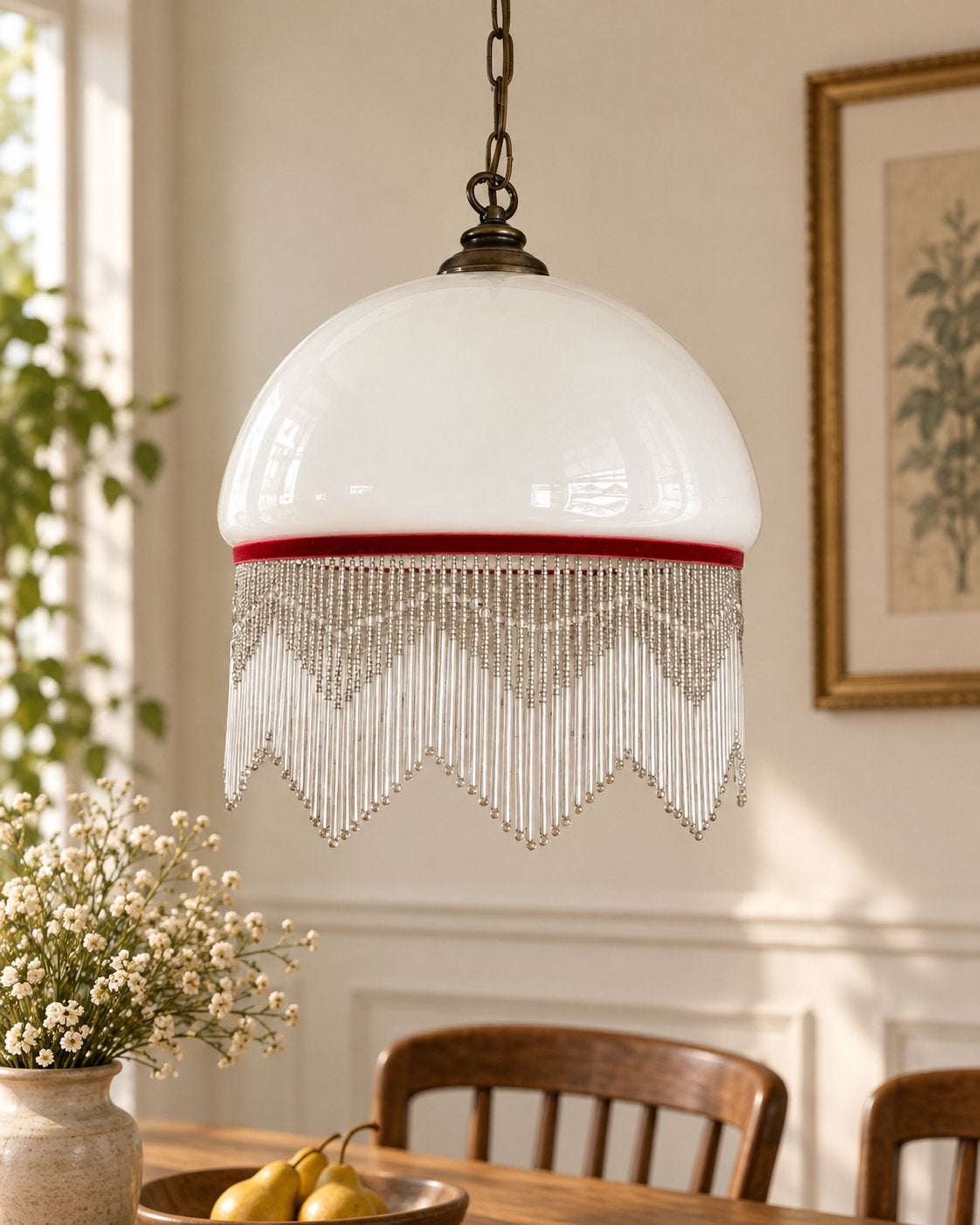 Vintage Plafondlamp met Glazen Kralen en Rode Band, Ophalen