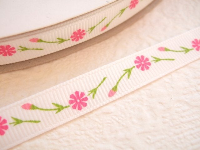 HALVE PRIJS ~ Wit grosgrain bloemen band ~ 10 mm, -, -, Nieuw, Ophalen of Verzenden