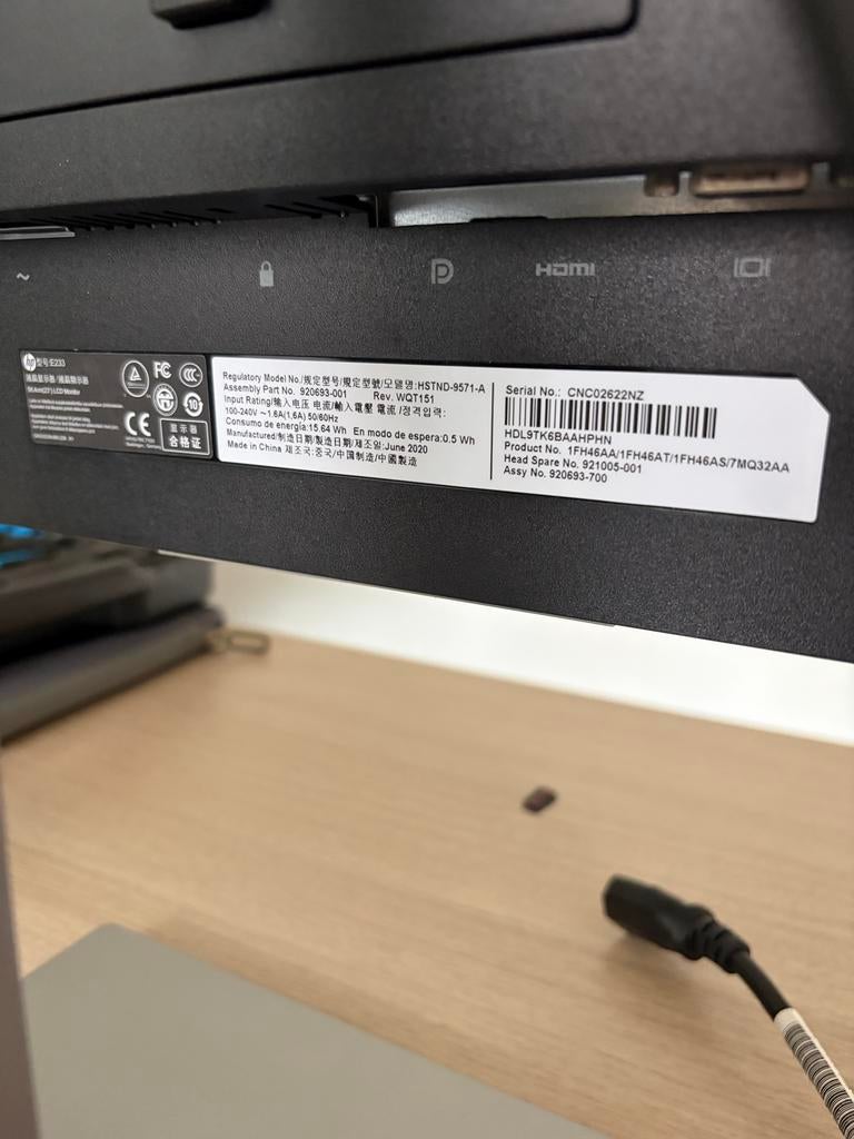 HP E233 monitor, Computers en Software, Monitoren, Ophalen, Gebruikt, HDMI